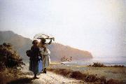 Camille Pissarro Two women talking to the seaside oil painting reproduction